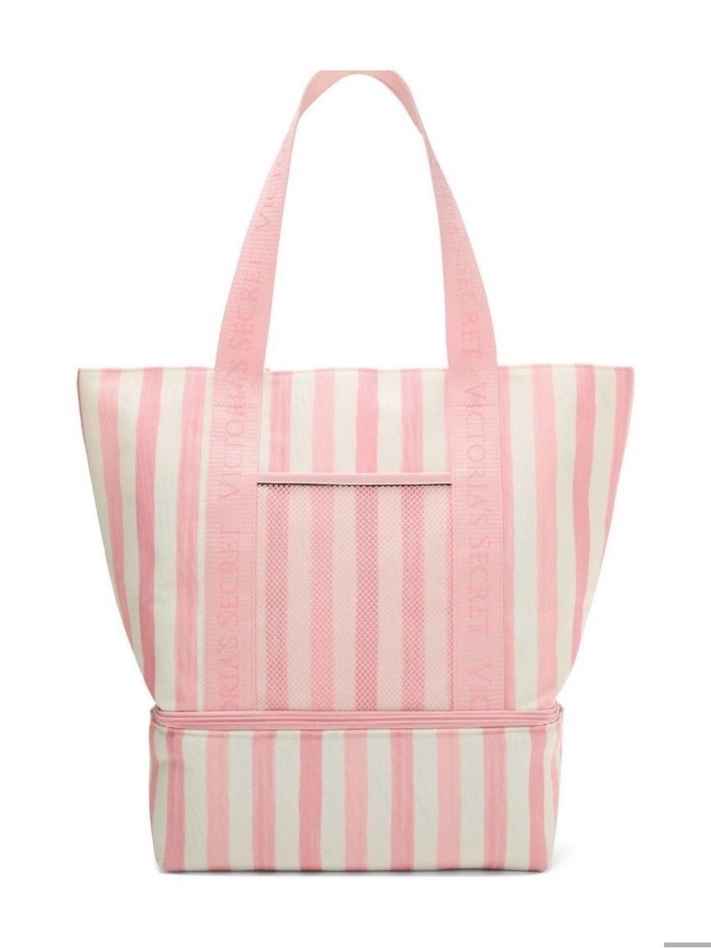 Victoria's Secret Pink and White Striped Tote with Zippered Base
